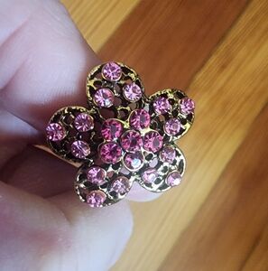 Gold and Pink Floral Brooch
